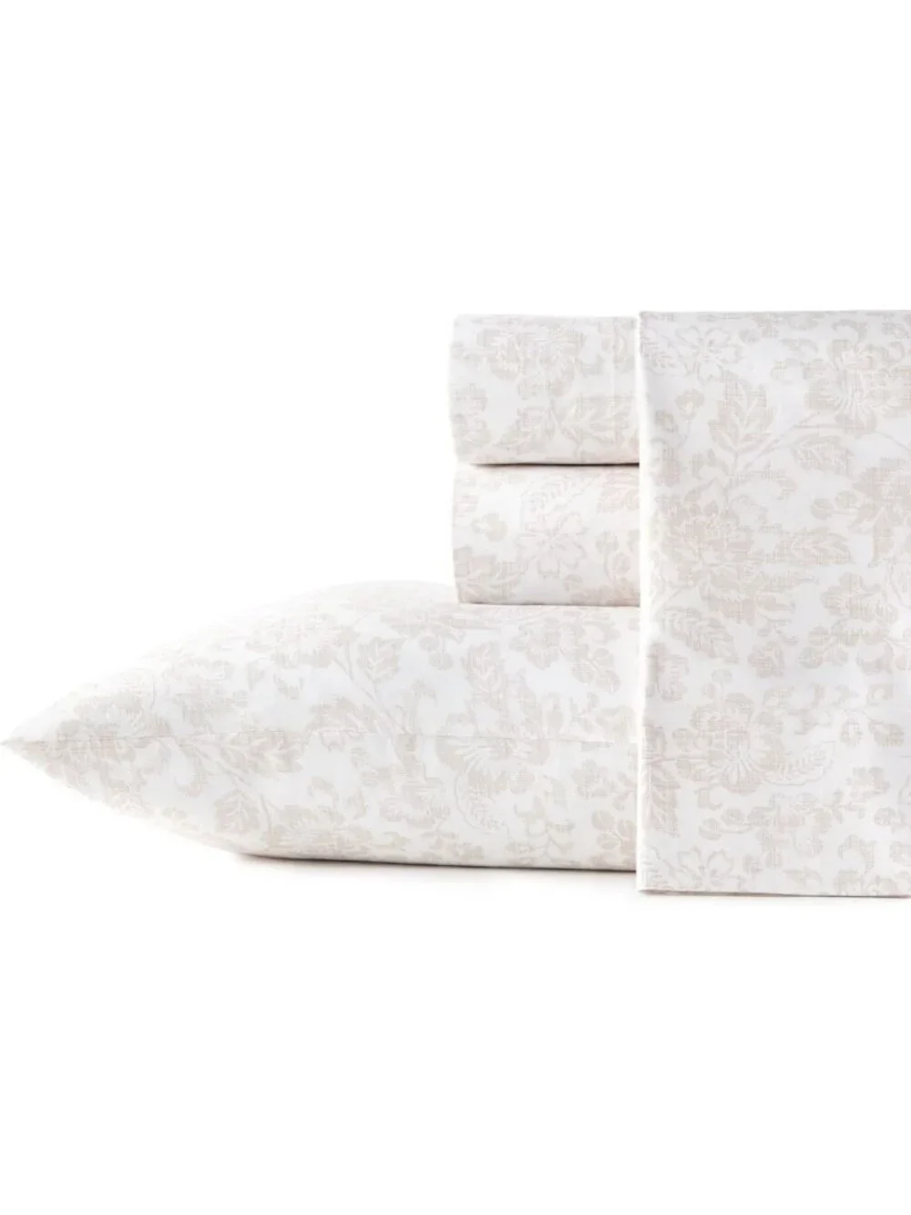Queen Size Crisp Percale Cotton Sheet Set with Deep Pockets & Floral Pillowcases